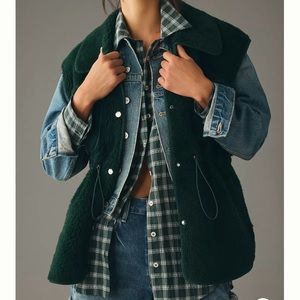 Anthropologie Oversized Green Sherpa Vest